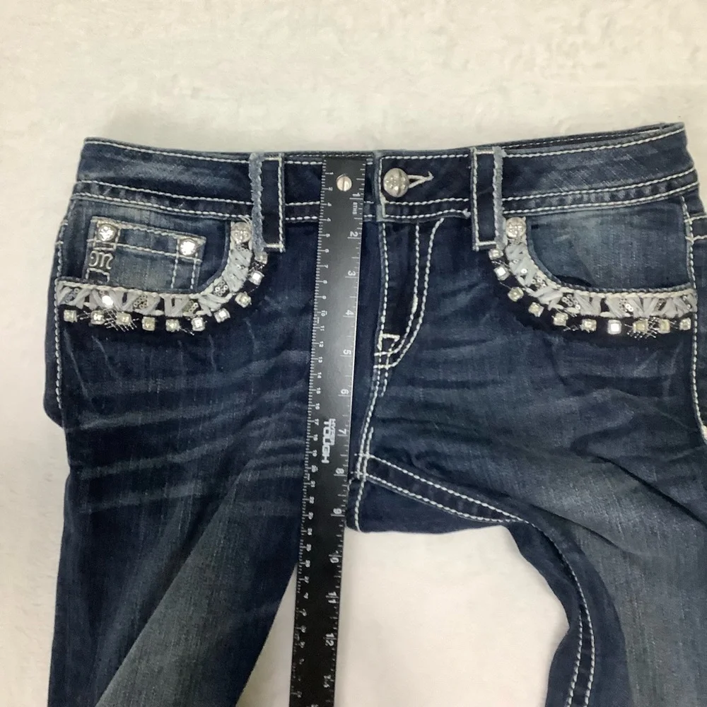Miss Me Signature Slim Boot Cut Jeans Size 28 Dark Wash Embellished Pockets